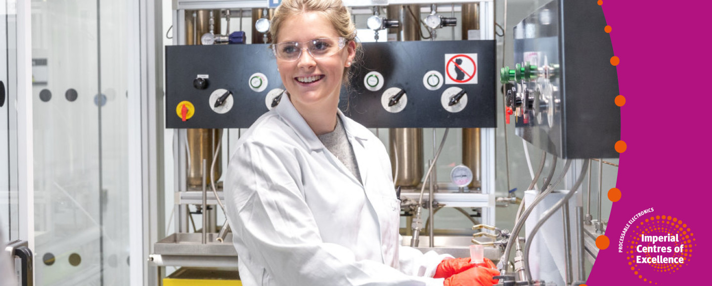 4th year PhD student Sophia Griggs dispensing dry solvents