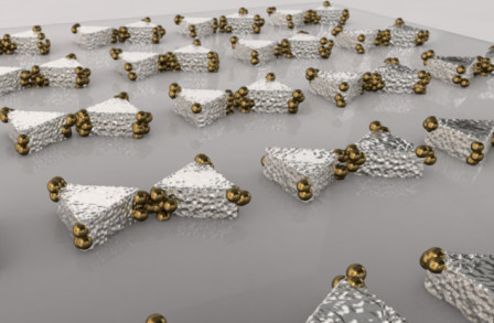 Plasmon-induced molecular transformation allow controlled placement of gold colloids on silver bow tie antennas (Prof Stefan Maier).