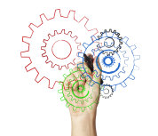 Hand drawing cogs and machinery