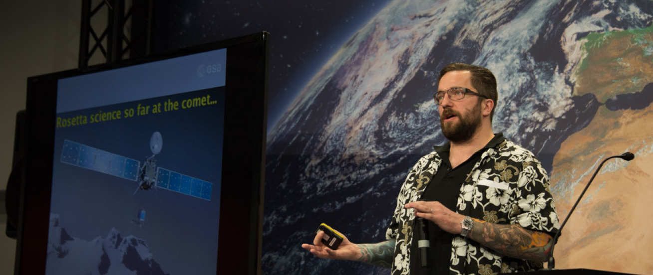 Matt in action during the live coverage of the comet landing