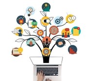 laptop with icons branching out of it