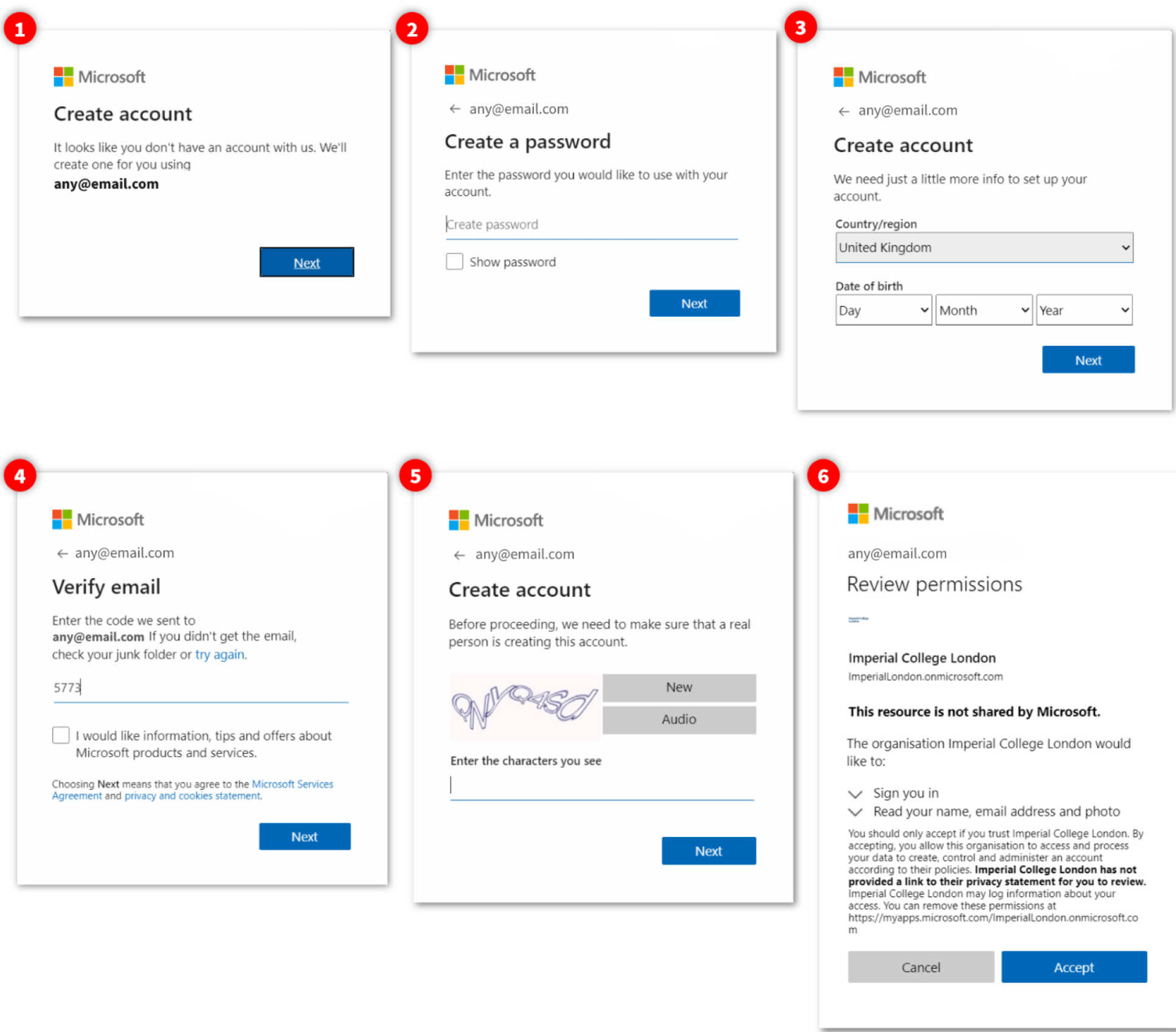 Image showing the steps for creating a microsoft account