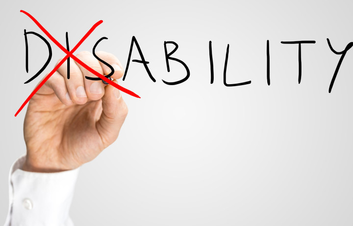 The word disability with the 'dis' crossed out
