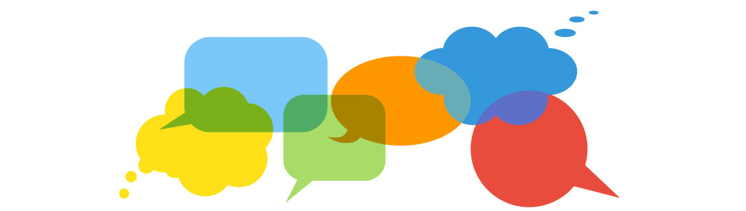 Multi-coloured speech/thought bubbles