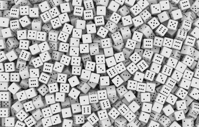 Tens of white dice. 3D rendering