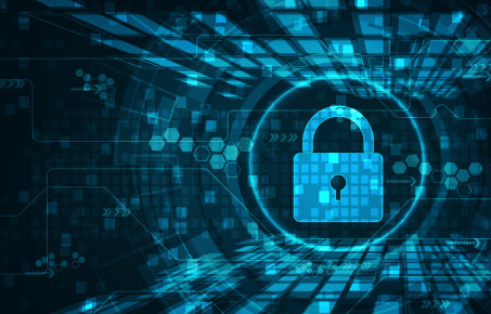 Cyber security concept: Padlock With Keyhole icon on digital data background. 