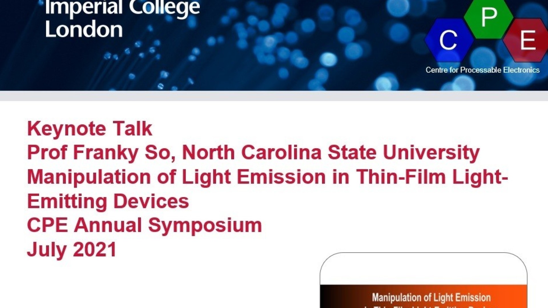 Prof Franky So at CPE Annual Symposium 2021