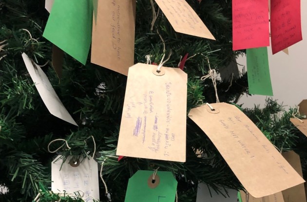 Tags on the Christmas feedback tree