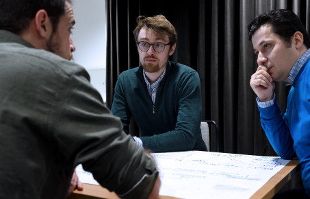 The Lacewing team having a discussion