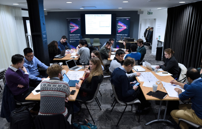 Techcelerate Workshop Jan 2020. A room full of participants learning about entrepreneruship