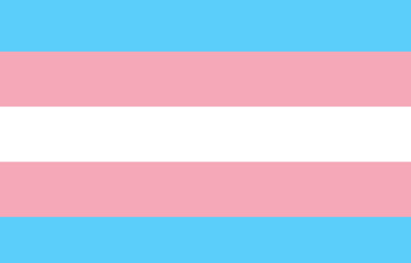 Trans pride flag with blue, pink and white stripes