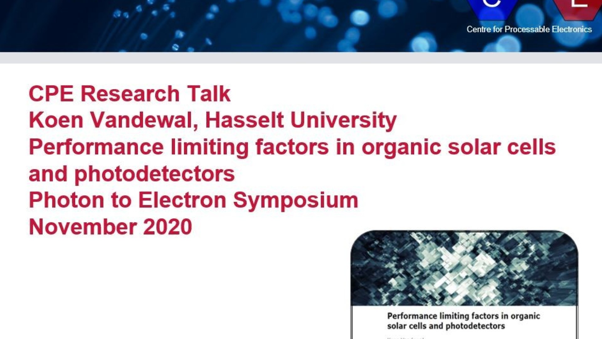 Koen Vandewal, Performance limiting factors in organic solar cells and photodetectors