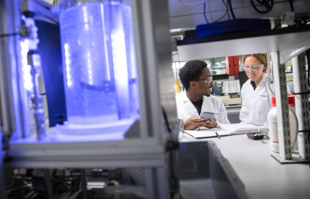 Two students in a lab