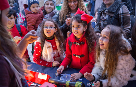Families at a science pop up event