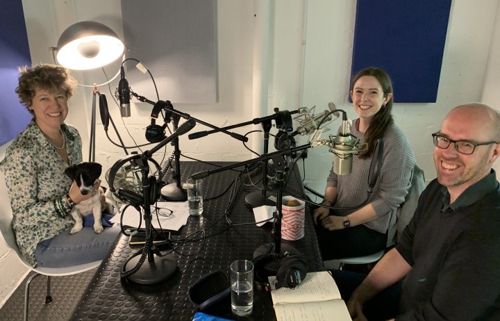 Amanda Carpenter, Madeleine Morris and Jeff Hardy in a podcast studio
