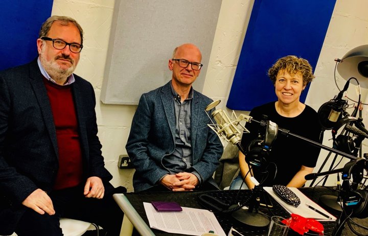 Richard Templer, Peter Childs and Amanda Carpenter sitting in the podcast studio