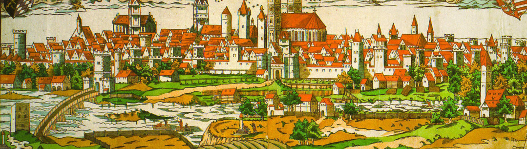 Old wood print of a German town